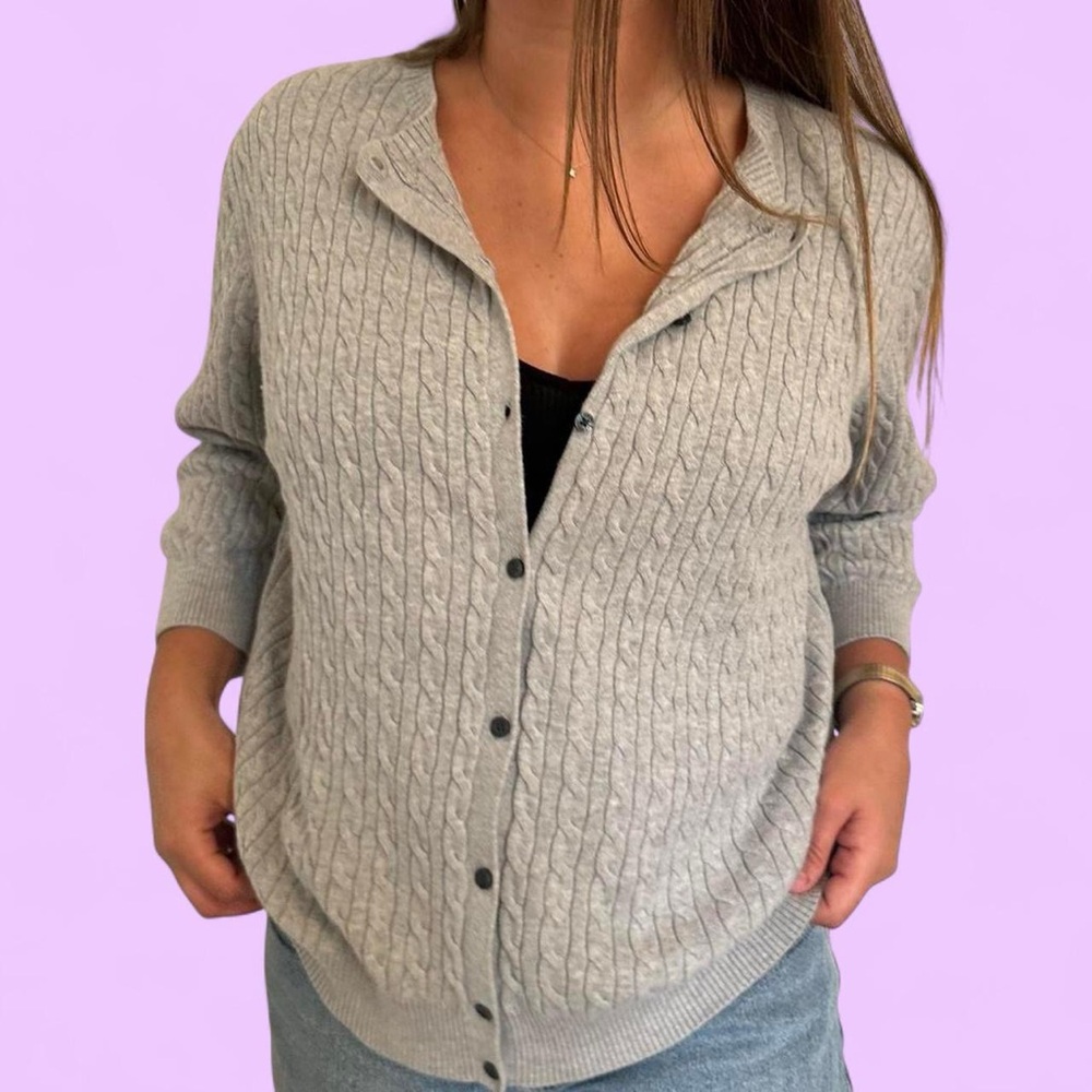 Tommy Hilfiger Light Gray Cable Knit Cardigan